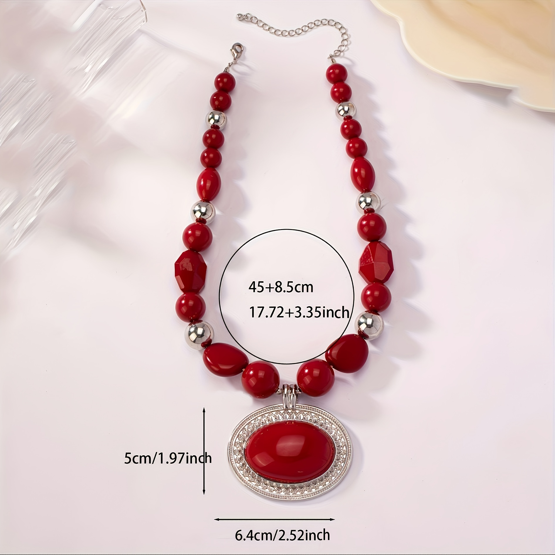 Women's Red Bead Pendant Necklace
